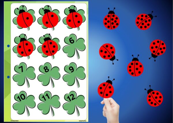Segregator PDF – Biedronki i koniczynki – nauka liczenia, rozpoznawanie cyfr i porównywania ilości. – karta do segregatora